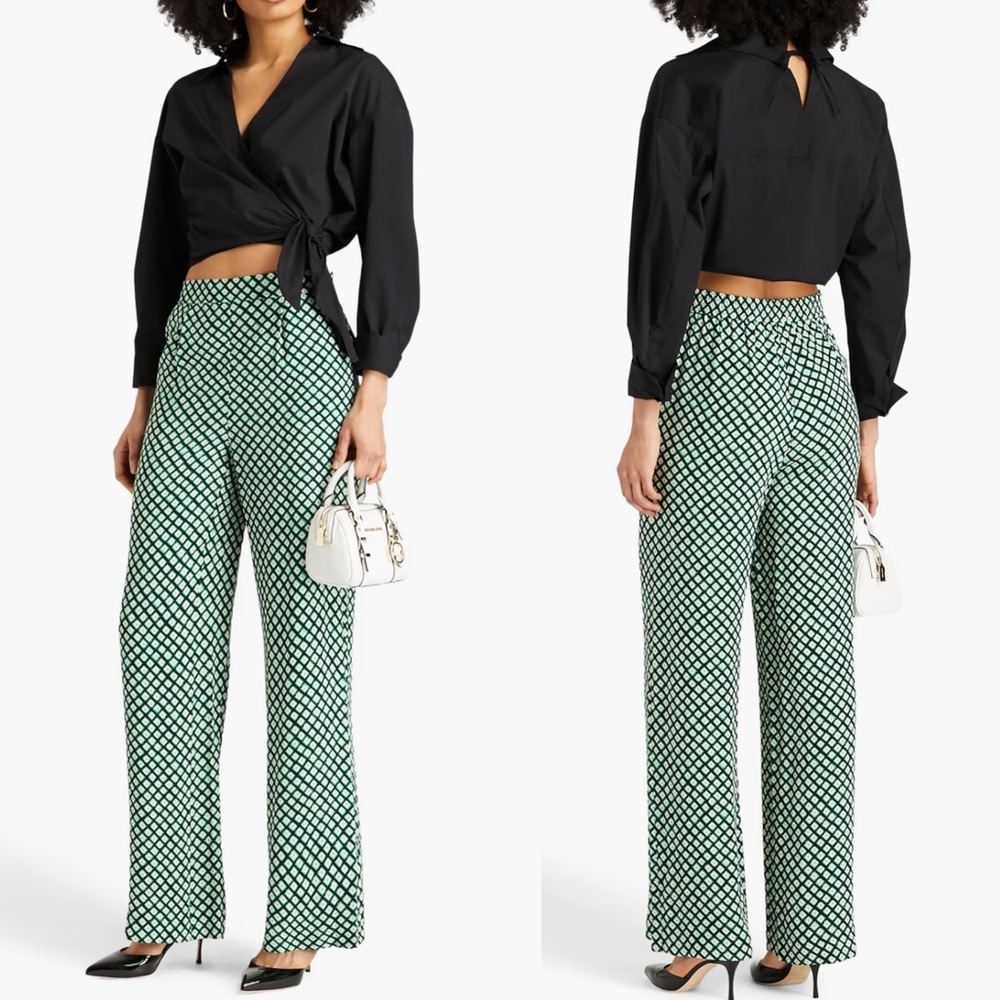 Diane Von Furstenberg Geometric Dress Pants in Green Navy White -Read Caption